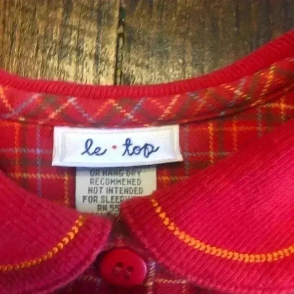 Le Top | Red Plaid Flannel Button Down Dress, Felt & Embroidery Squirrel & Tree - Picture 3 of 7